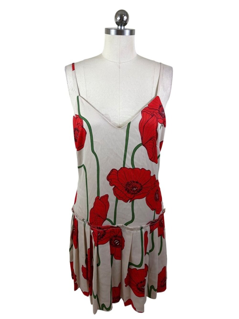 Adelyn Rae Camila Abstract Rose Poppy Whimsical Pleated Mini Slip Dress Medium